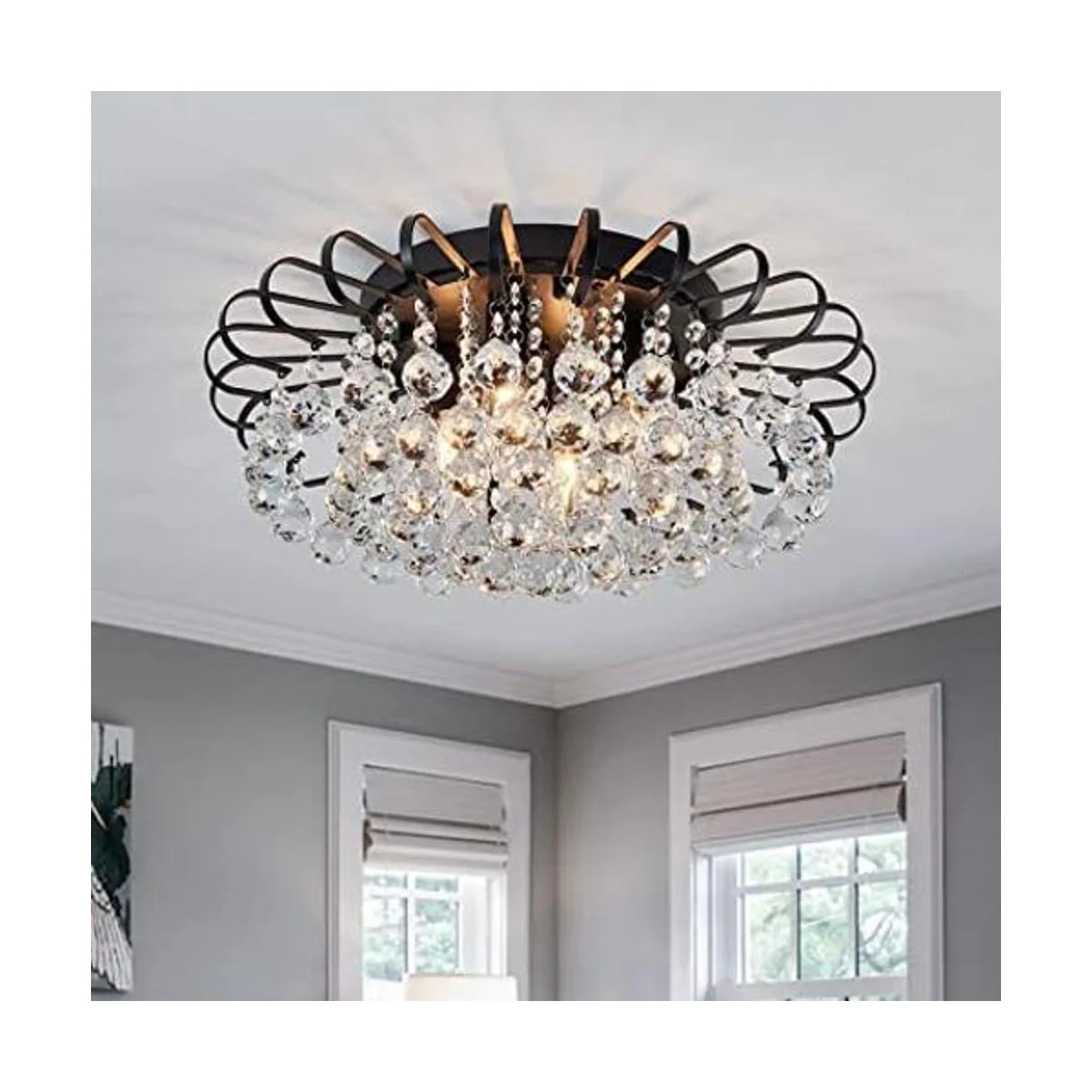 CVKASH Lámpara de araña floral de cristal de 4 luces_1