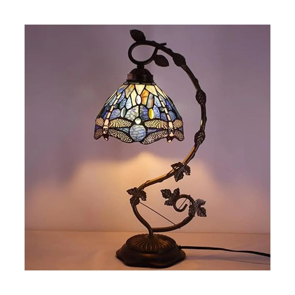 WERFACTORY Tiffany Lámpara de mesa de libélula de vidrio_3