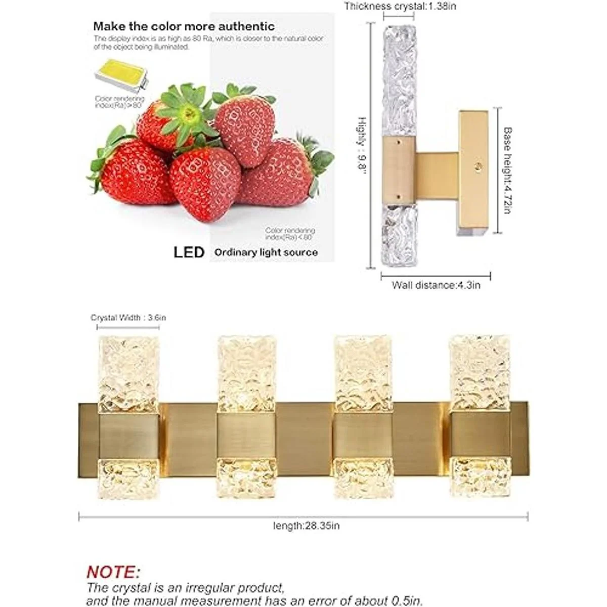 Luces LED de cristal dorado para tocador de baño modernas_2