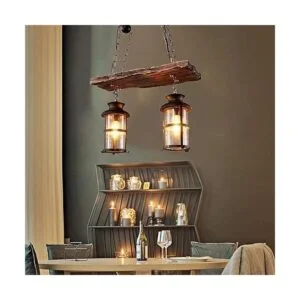 Lámpara colgante retro de madera industrial vintage de_4