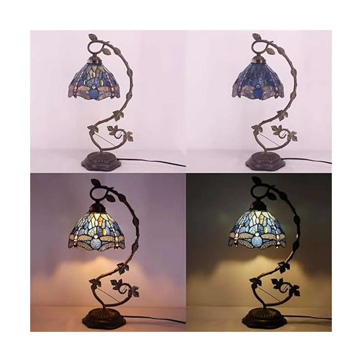 WERFACTORY Tiffany Lámpara de mesa de libélula de vidrio_5