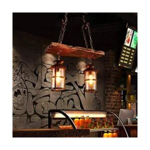 Lámpara colgante retro de madera industrial vintage de_1