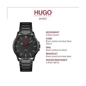 HUGO First Reloj casual de cuarzo de acero inoxidable y_5