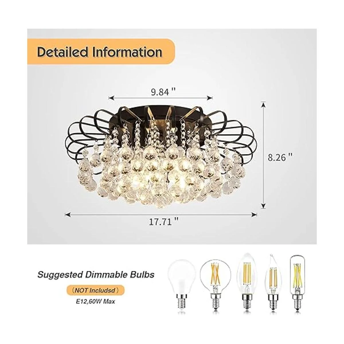 CVKASH Lámpara de araña floral de cristal de 4 luces_5