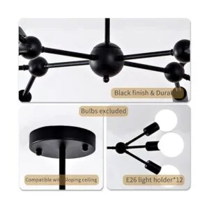 Quoobe Moderna lámpara de araña Sputnik negra 12 luces de_7