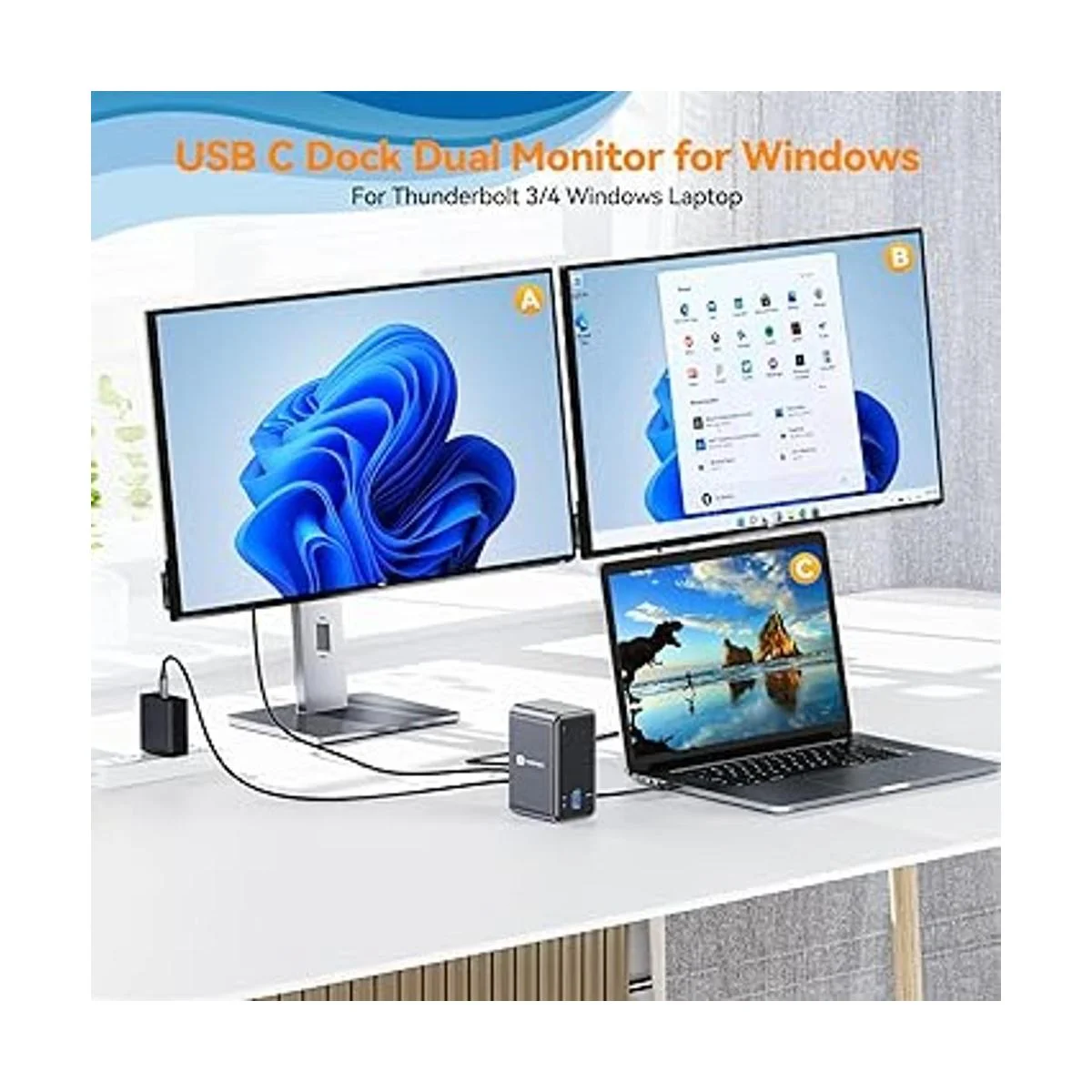 Estación de acoplamiento USB C para laptop monitor doble_2