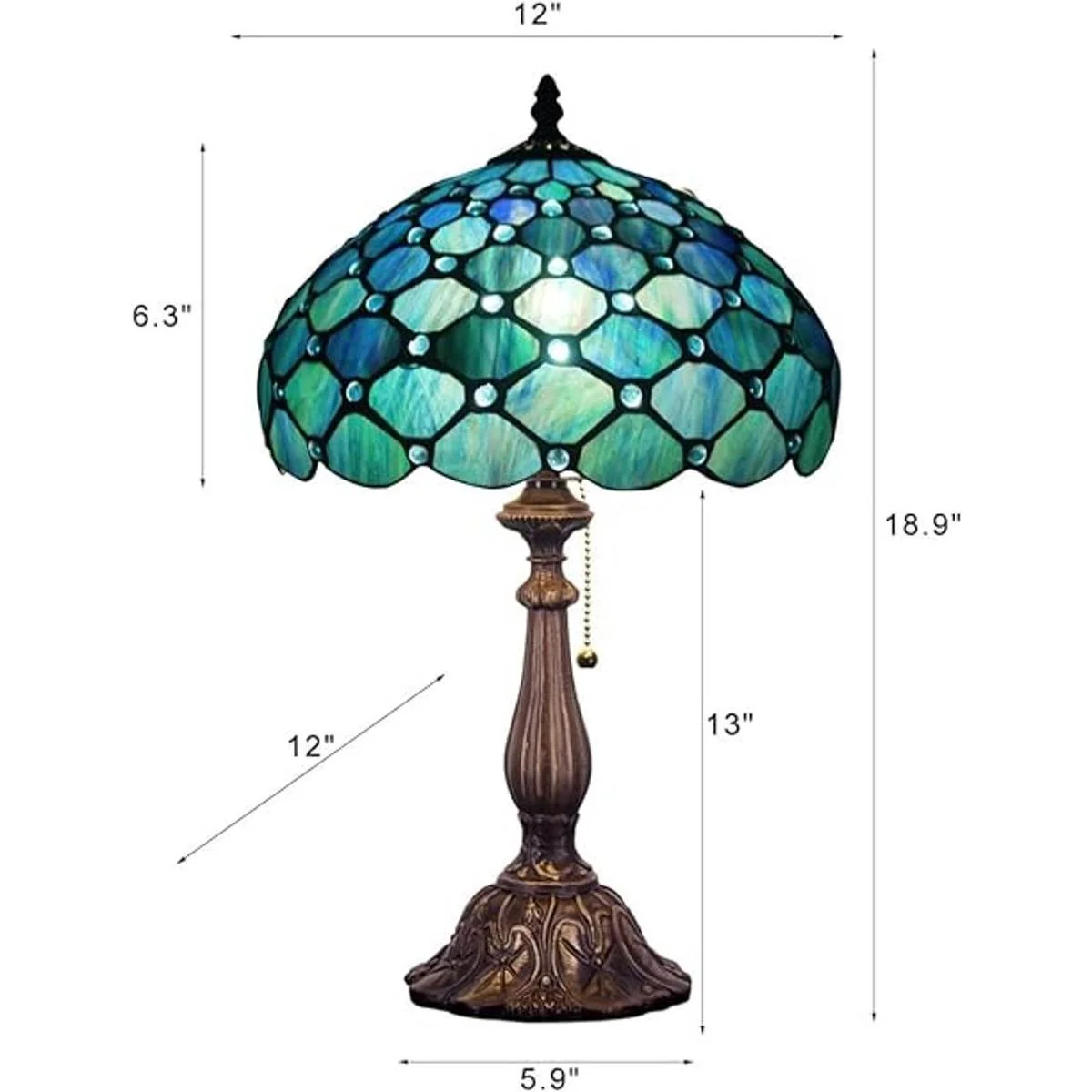 Lámpara Tiffany ZJART W12H19 pulgadas lámpara de mesa de_2