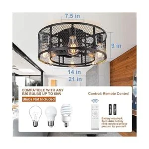 Ohniyou Ventilador de techo de jaula con luz ventilador_6