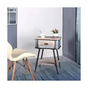 Mesa auxiliar con 1 cajón mesa auxiliar de sofá de madera_4
