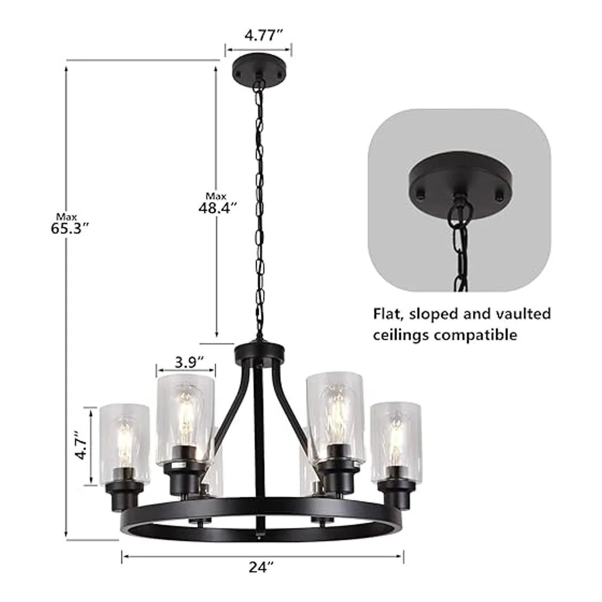 Lanhall Lámpara de araña de granja de 6 luces lámpara de_4
