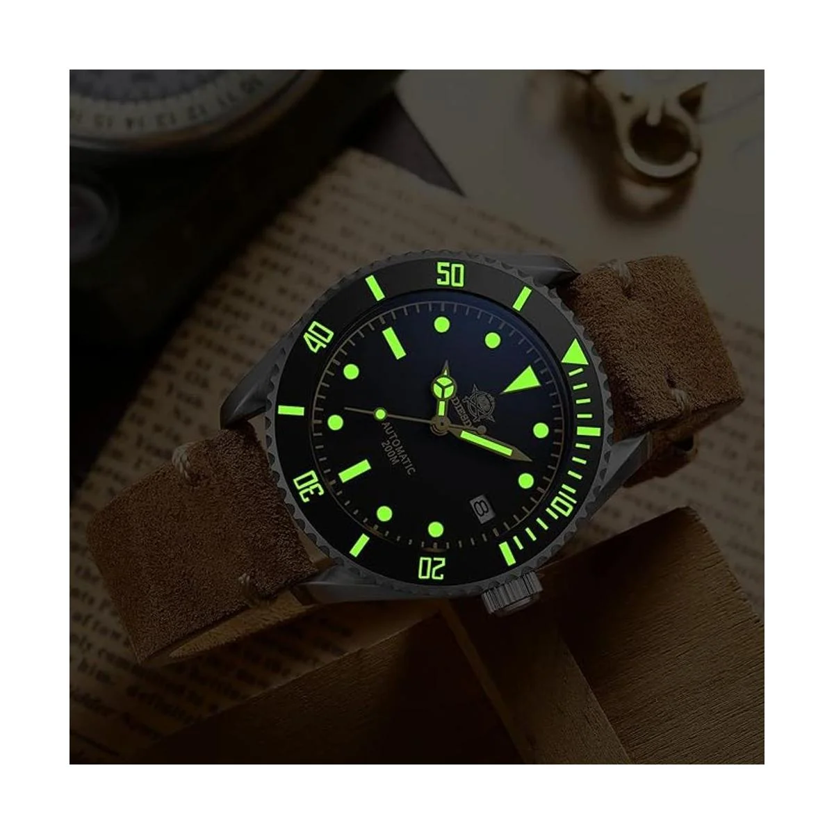 ADDIESDIVE Pilot Dive Watch 2in1 Matte Black Dial Luminous_2