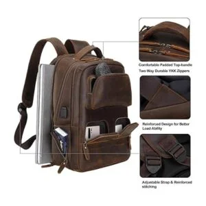 Mochila de cuero auténtico vintage marrón para hombres de_4