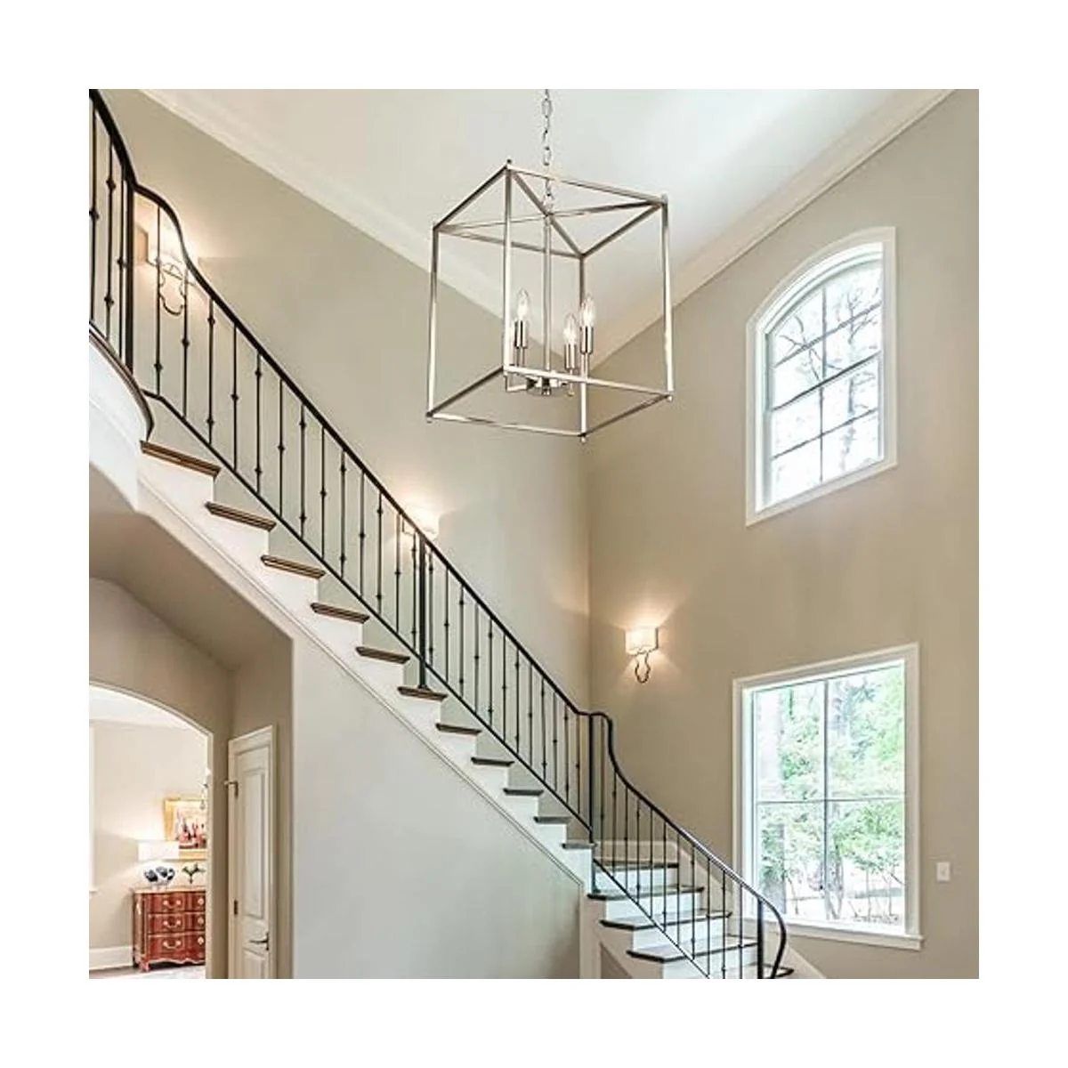 Lámpara de araña de níquel cepillado de 4 luces para_2