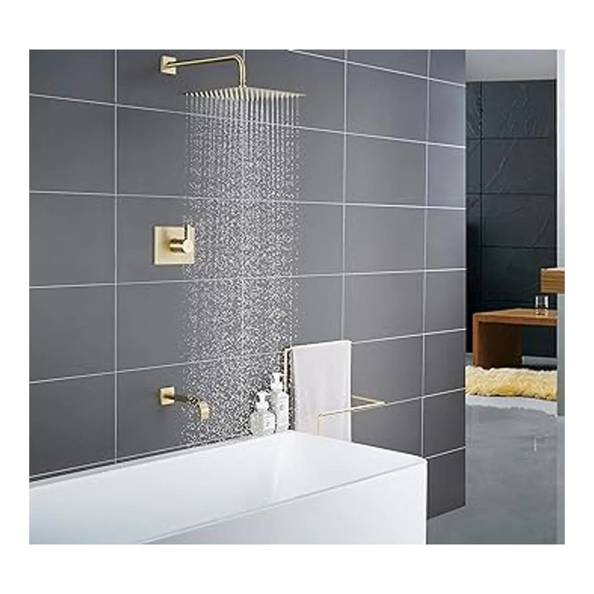 SOOOHOT Juego de accesorios de ducha de color dorado_2