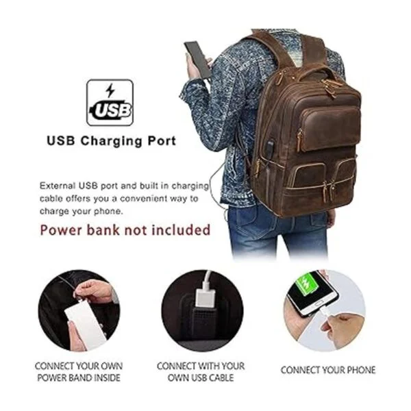 Mochila de cuero auténtico vintage marrón para hombres de_3