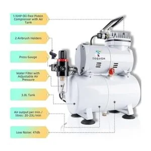 T TOGUSH Compresor de tanque de aire con aerógrafo de_5