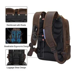 Mochila de cuero auténtico vintage marrón para hombres de_2