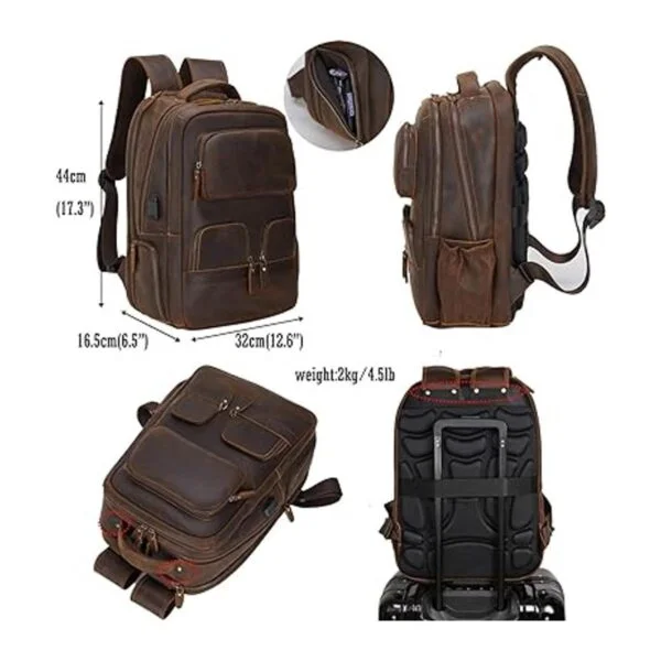 Mochila de cuero auténtico vintage marrón para hombres de_6