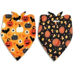 Paquete de 2 bandanas de Halloween para perros pañuelos_1