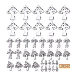 40 colgantes de plata envejecida con forma de hongo_2