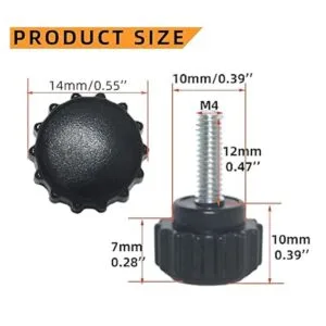 M4 x 12 Pomo de forma redonda moleteado macho mango de_2