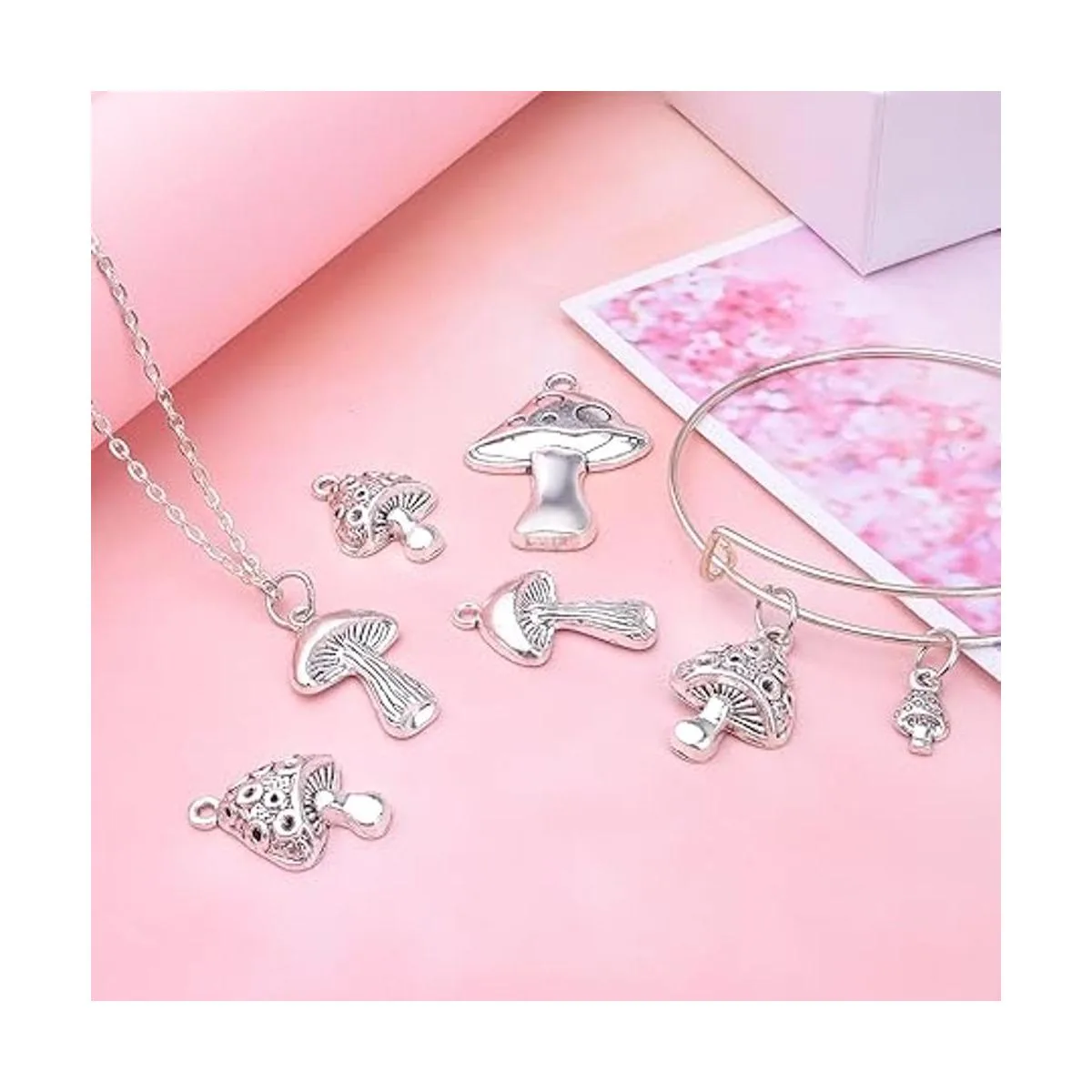 40 colgantes de plata envejecida con forma de hongo_5