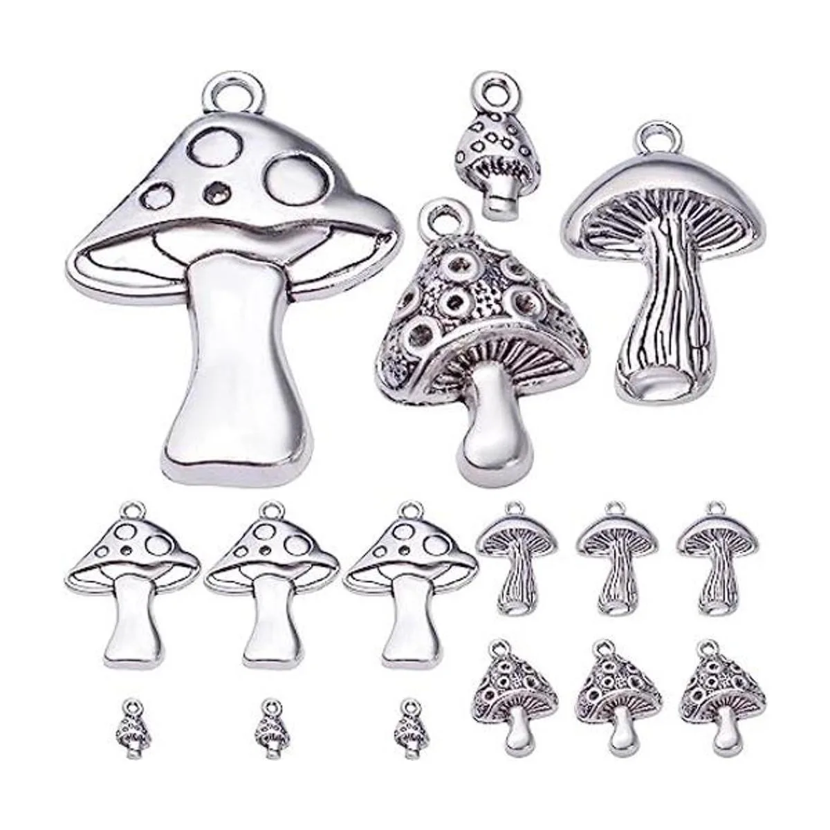 40 colgantes de plata envejecida con forma de hongo_1