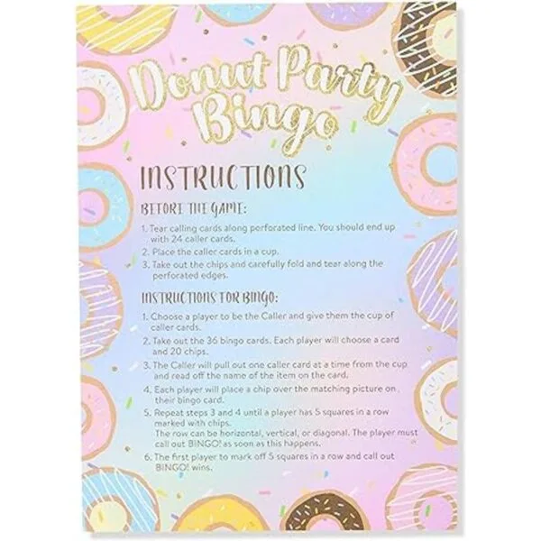 Donut Bingo Party Game para cumpleaños Donut Grow Up 5 x_4