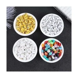 Paquete de 200 cuentas de cara sonriente de oro blanco de_6