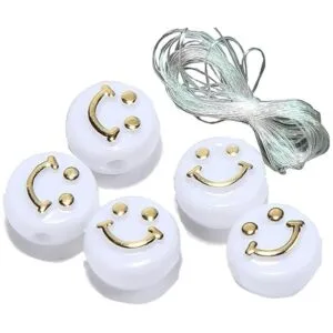 Paquete de 200 cuentas de cara sonriente de oro blanco de_2