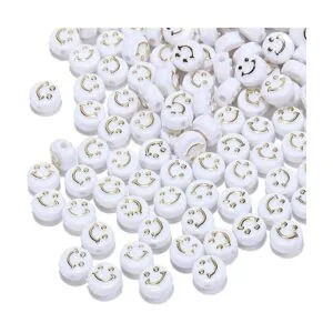Paquete de 200 cuentas de cara sonriente de oro blanco de_3