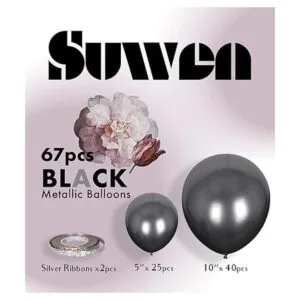 SUWEN Kit de globos metálicos negros 67 piezas de 10_5