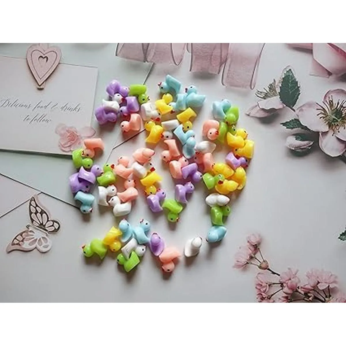 Kuanfine 60 piezas de pequeñas figuras de pato de resina_3