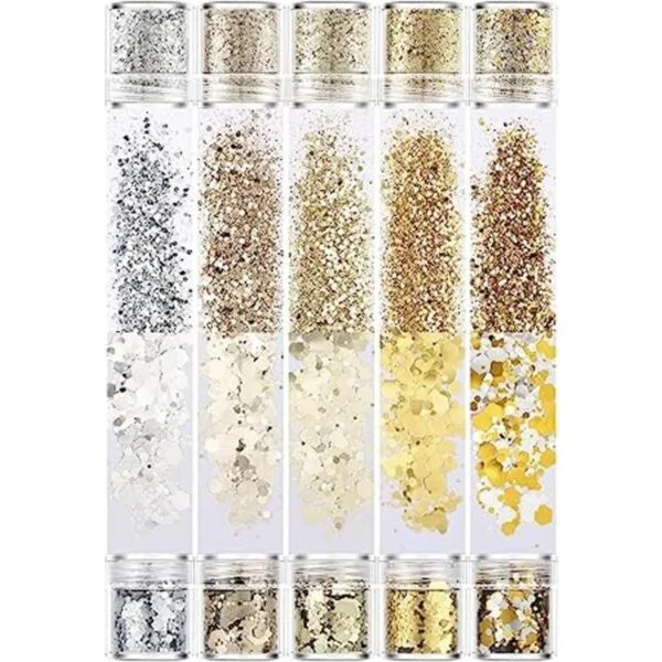 Paquete de 10 cosméticos con purpurina gruesa champán_1