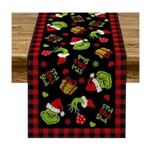 Pudodo Grinchmas Camino de mesa a cuadros de búfalo feliz_1