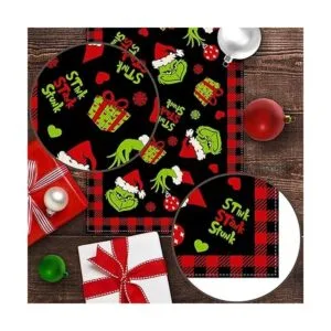 Pudodo Grinchmas Camino de mesa a cuadros de búfalo feliz_5