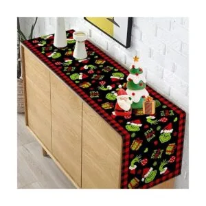 Pudodo Grinchmas Camino de mesa a cuadros de búfalo feliz_4
