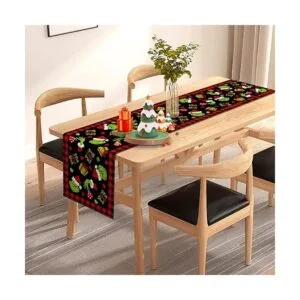 Pudodo Grinchmas Camino de mesa a cuadros de búfalo feliz_3