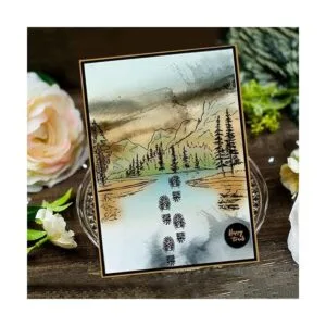 Forest Mountain Lake Scenery Sellos transparentes con_3