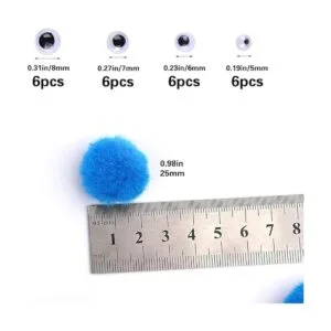150 pompones azul claro pompones de 1 pulgada con ojos_2