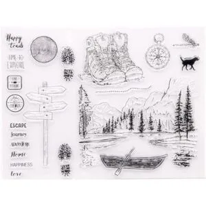 Forest Mountain Lake Scenery Sellos transparentes con_5