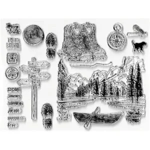 Forest Mountain Lake Scenery Sellos transparentes con_4