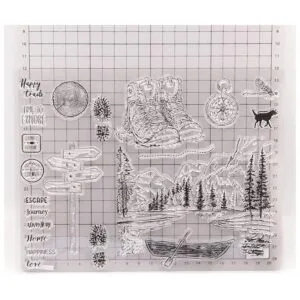 Forest Mountain Lake Scenery Sellos transparentes con_6