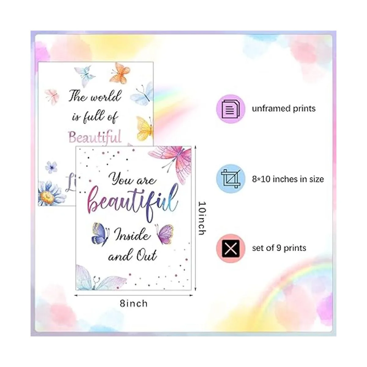 Juego de 9 impresiones inspiradoras de acuarela con cita_2