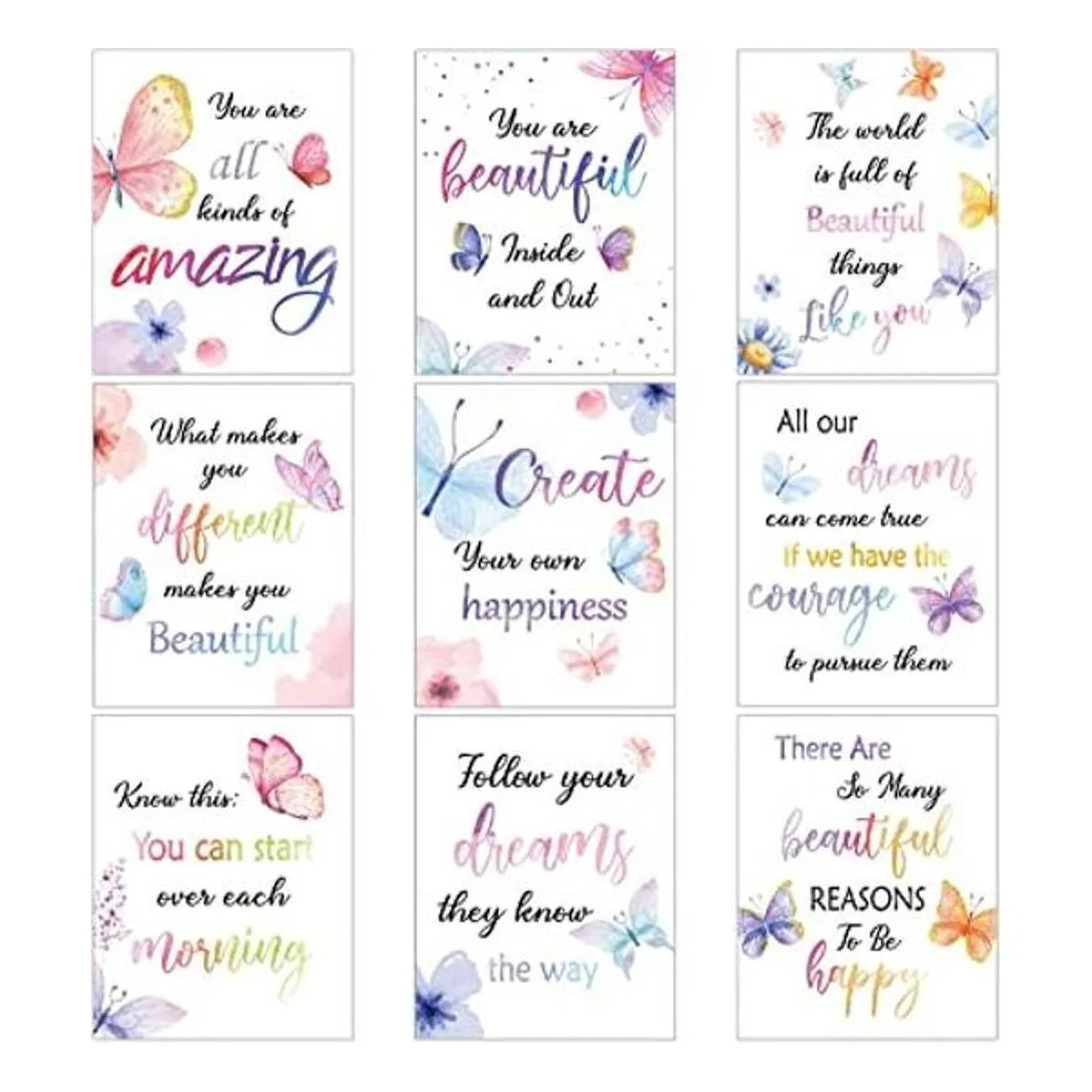 Juego de 9 impresiones inspiradoras de acuarela con cita_1