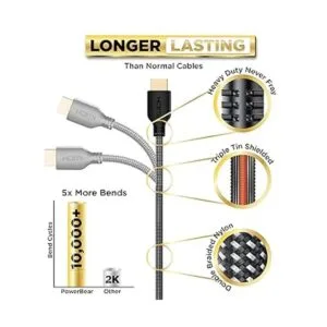 PowerBear Cable HDMI 4K 10 pies nailon trenzado y_3