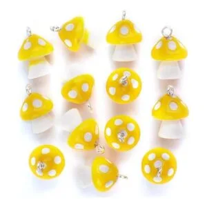 Aylifu 20 abalorios colgantes de hongo amarillo de resina_4