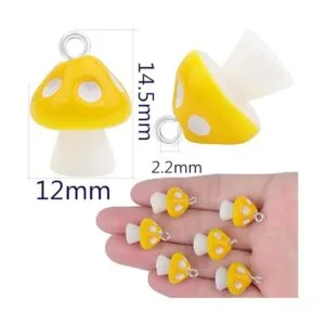 Aylifu 20 abalorios colgantes de hongo amarillo de resina_3
