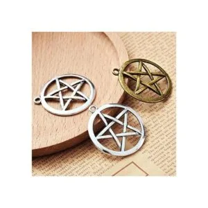 Acxico 20 colgantes de pentagrama tono plateado 2 caras_7