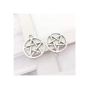 Acxico 20 colgantes de pentagrama tono plateado 2 caras_2